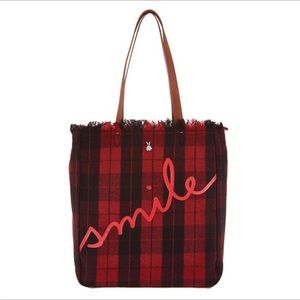 ED Ellen Degeneres Red Tartan Tote Smile NWT